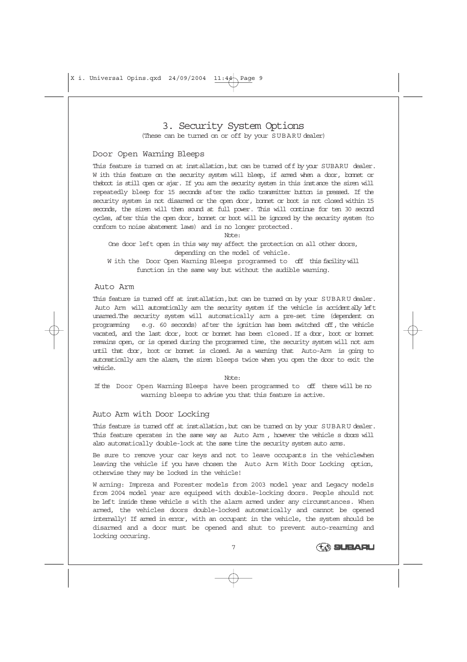 Security system options | SIGMA Category 1 User Manual | Page 9 / 19