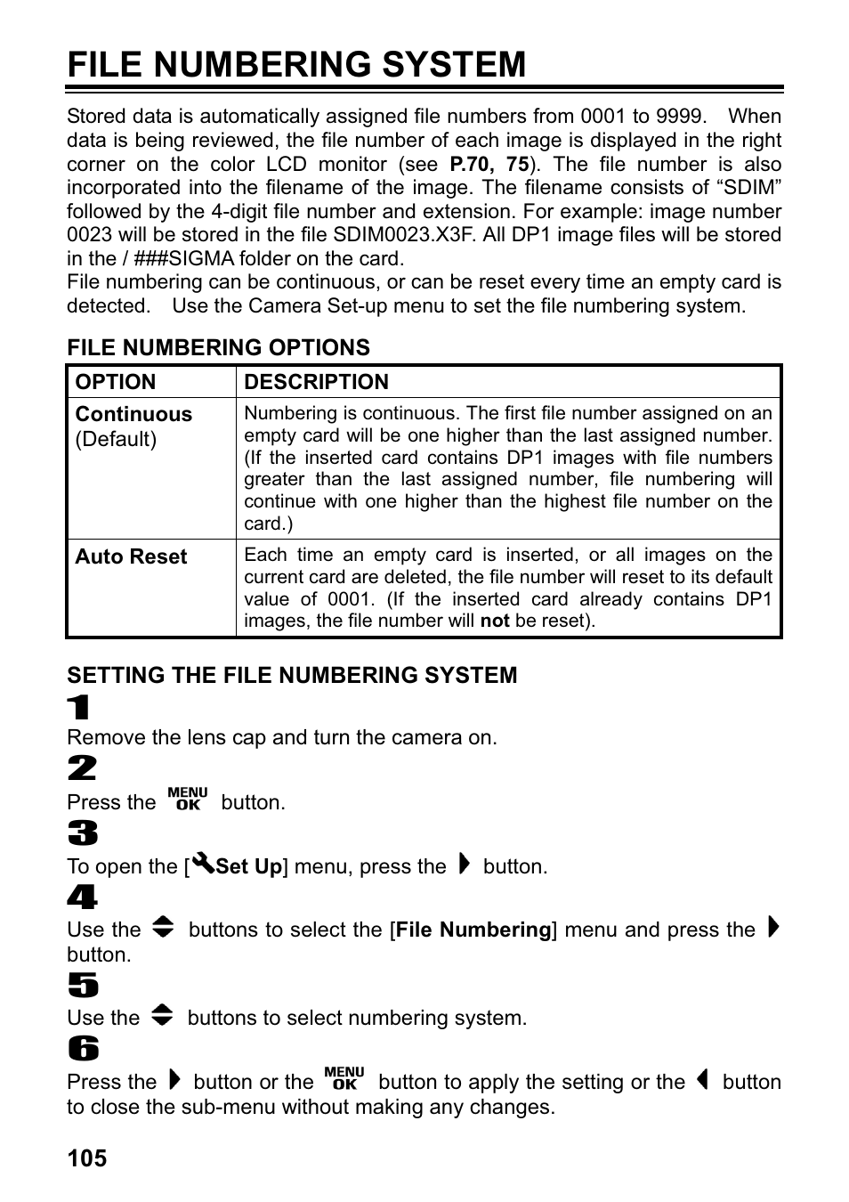 File numbering system | SIGMA DP1 User Manual | Page 106 / 112