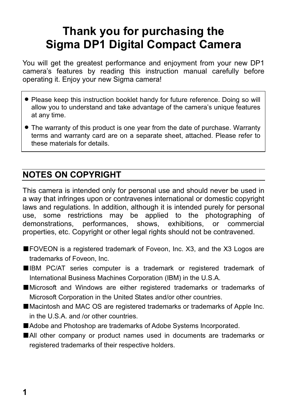 SIGMA DP1 User Manual | Page 2 / 112