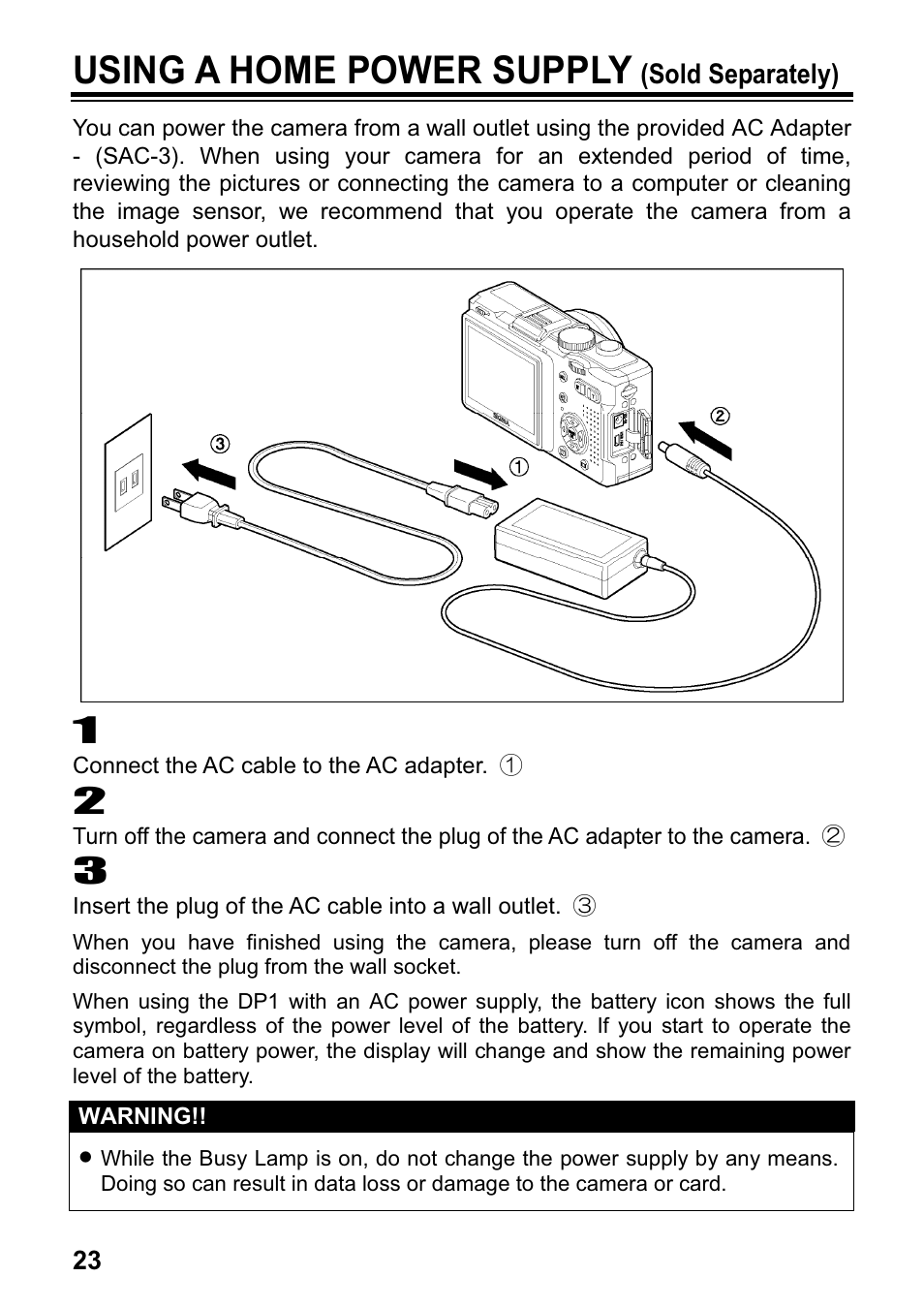 Using a home power supply | SIGMA DP1 User Manual | Page 24 / 112