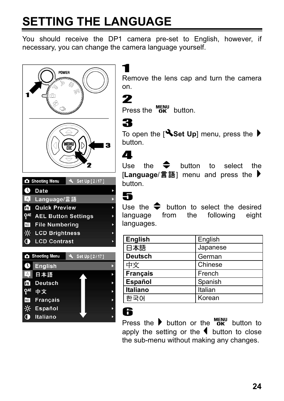 Setting the language | SIGMA DP1 User Manual | Page 25 / 112