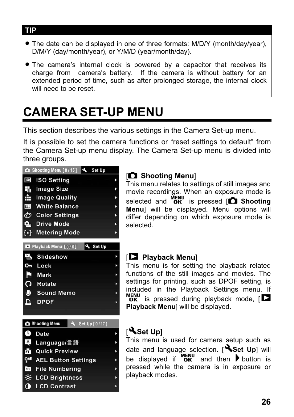 Camera set-up menu | SIGMA DP1 User Manual | Page 27 / 112