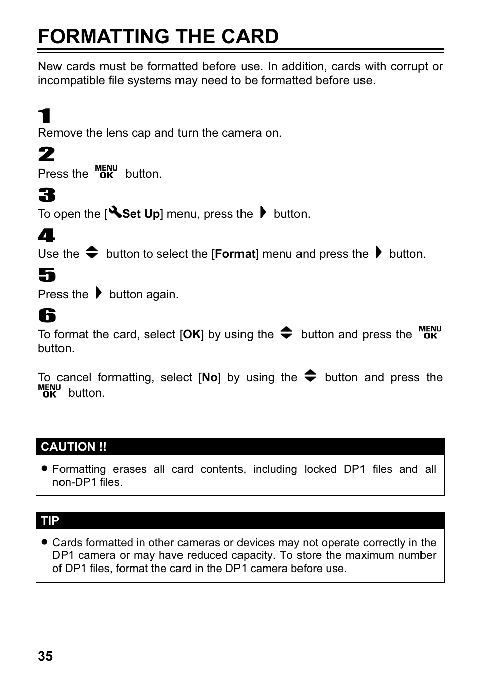 Formatting the card | SIGMA DP1 User Manual | Page 36 / 112