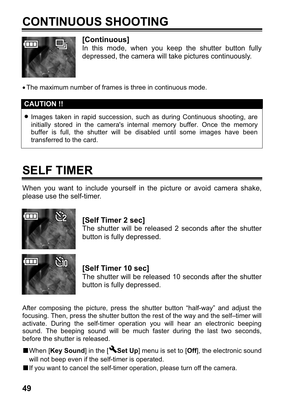 Continuous shooting, Self timer | SIGMA DP1 User Manual | Page 50 / 112