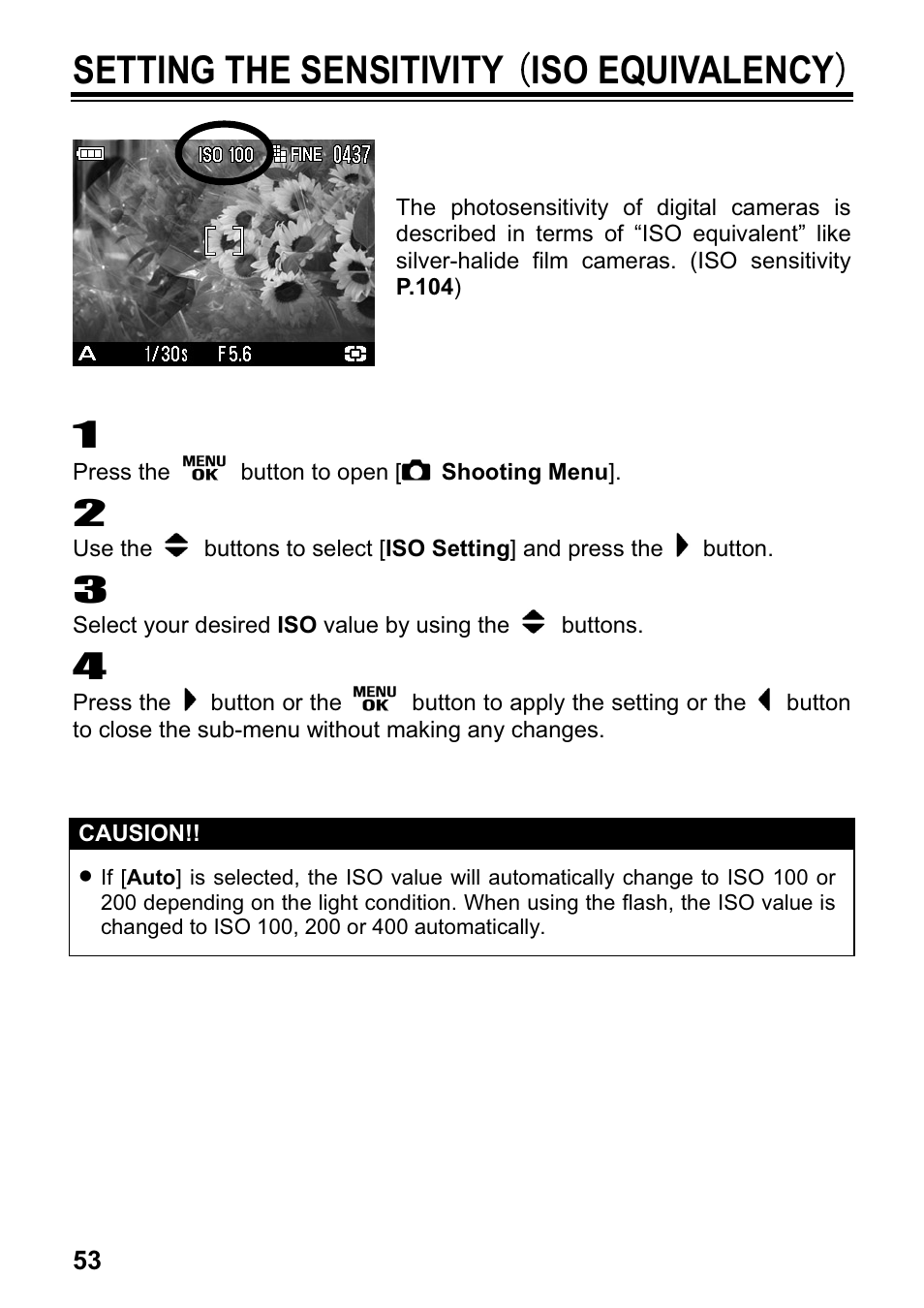 Setting the sensitivity 㧔 iso equivalency 㧕 | SIGMA DP1 User Manual | Page 54 / 112