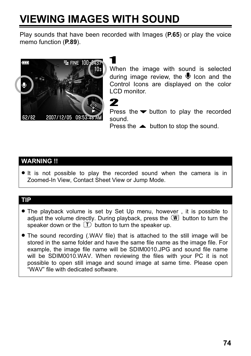 Viewing images with sound | SIGMA DP1 User Manual | Page 75 / 112