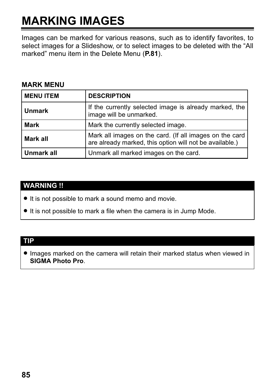 Marking images | SIGMA DP1 User Manual | Page 86 / 112