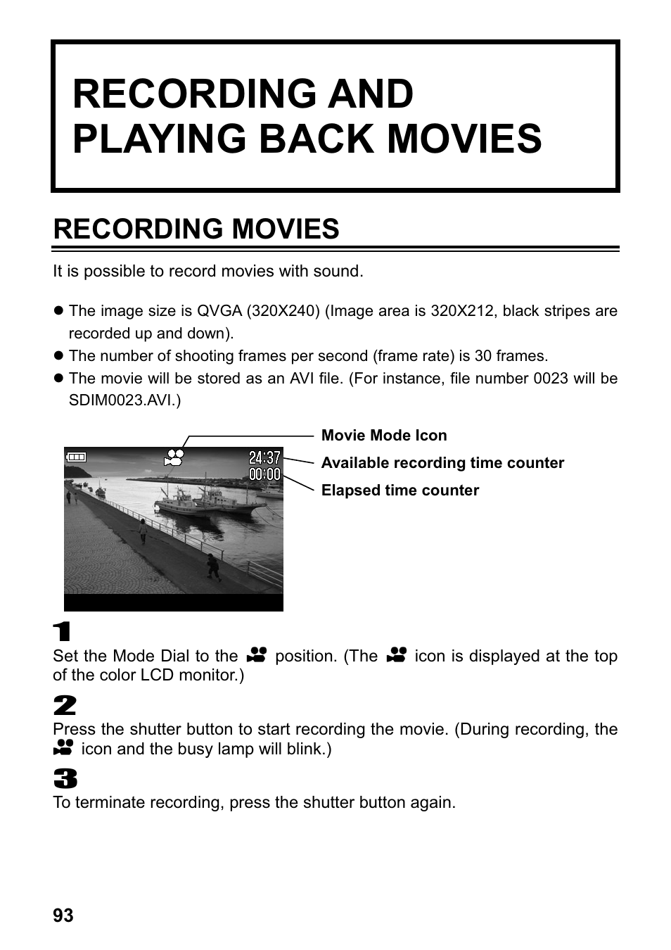Recording and playing back movies, Recording movies | SIGMA DP1 User Manual | Page 94 / 112