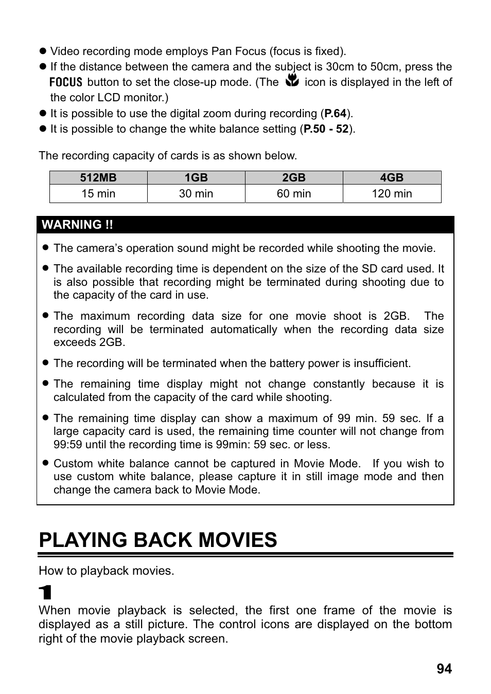 Playing back movies | SIGMA DP1 User Manual | Page 95 / 112