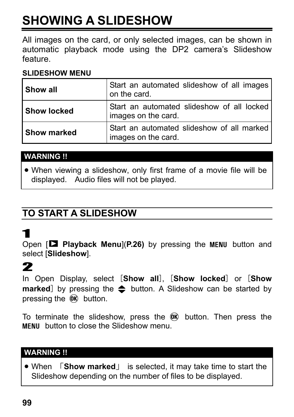 Showing a slideshow | SIGMA DP2 User Manual | Page 100 / 120