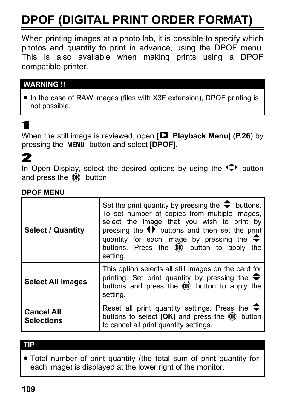 Dpof (digital print order format) | SIGMA DP2 User Manual | Page 110 / 120