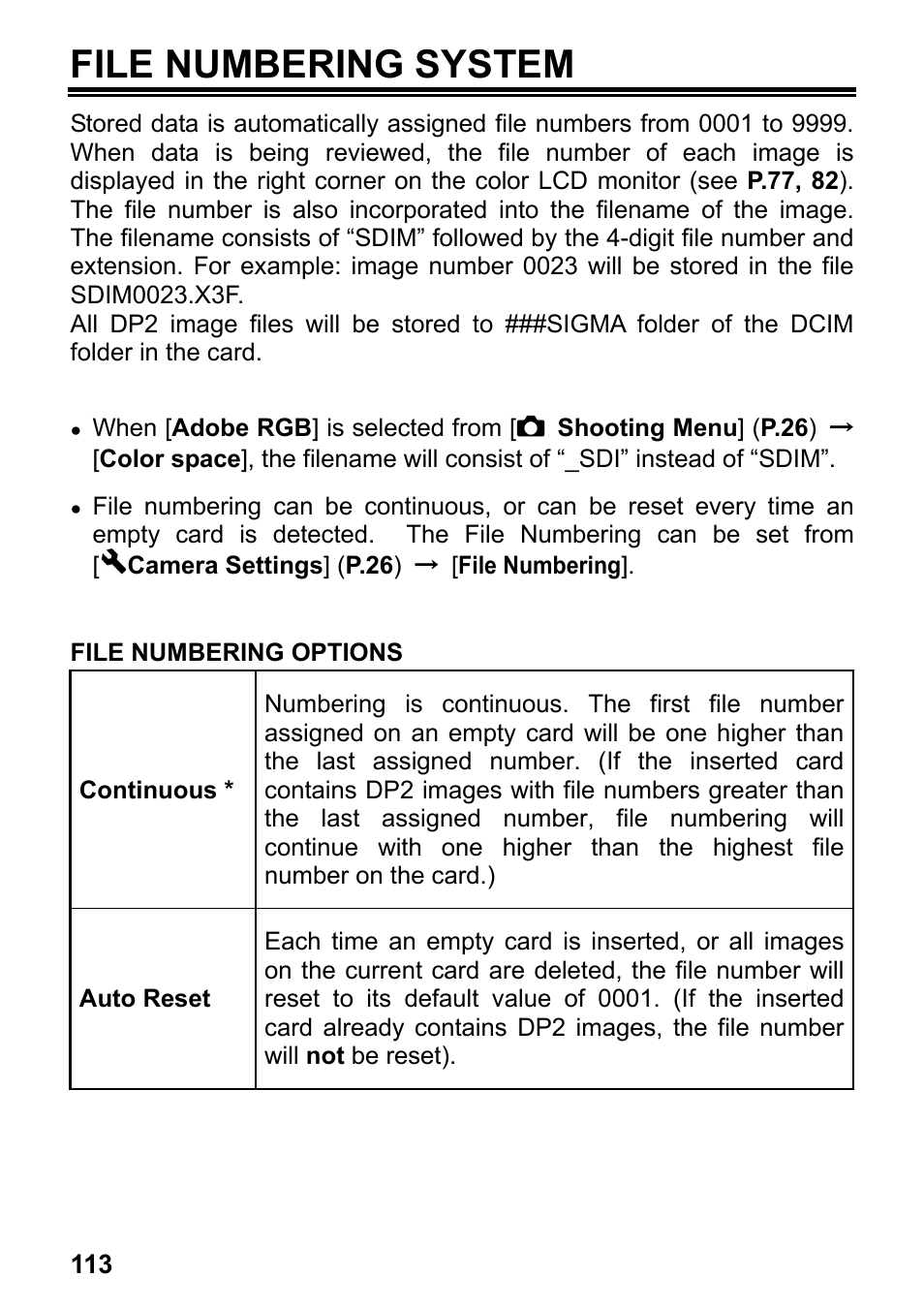 File numbering system | SIGMA DP2 User Manual | Page 114 / 120