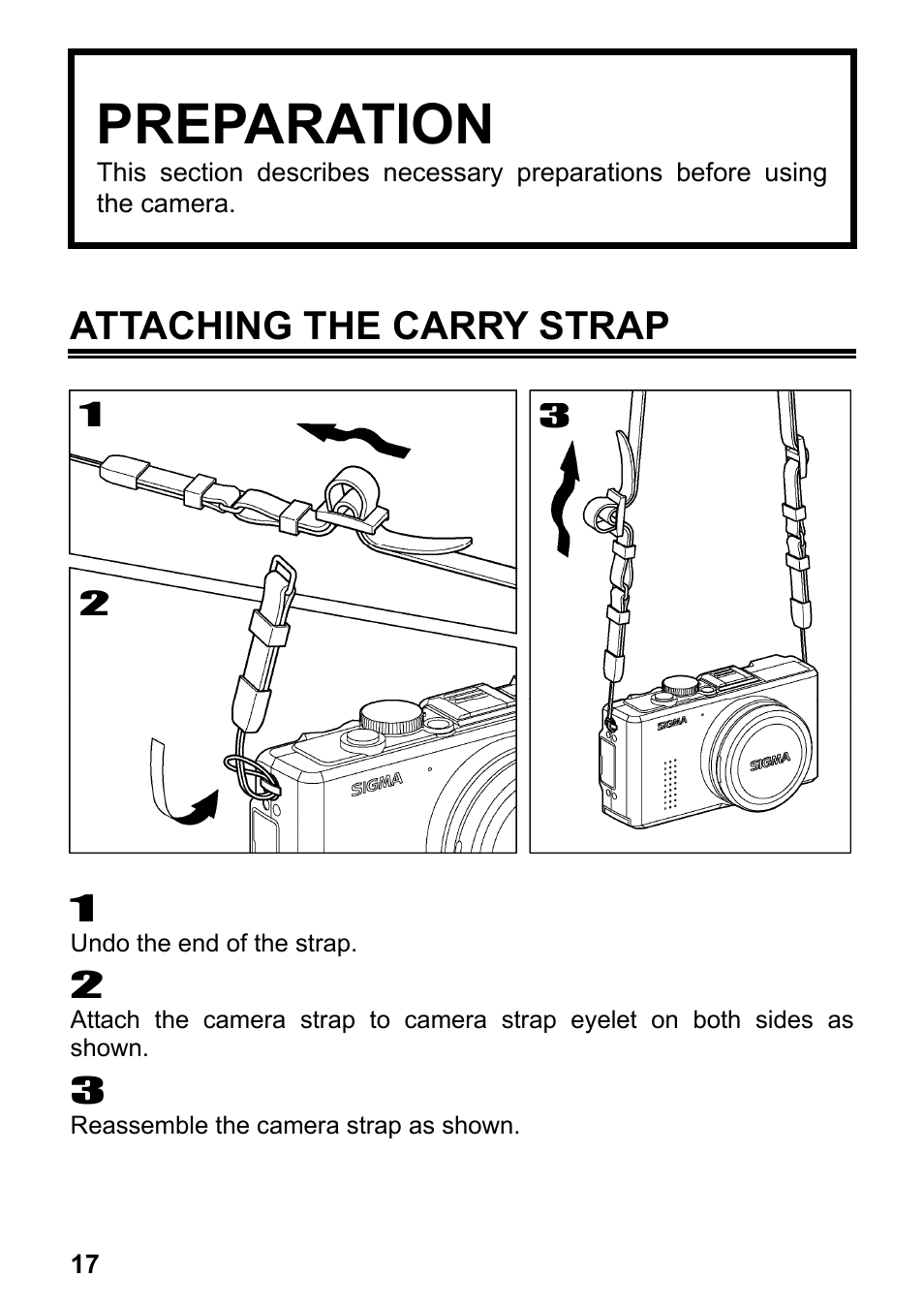 Preparation, Attaching the carry strap | SIGMA DP2 User Manual | Page 18 / 120