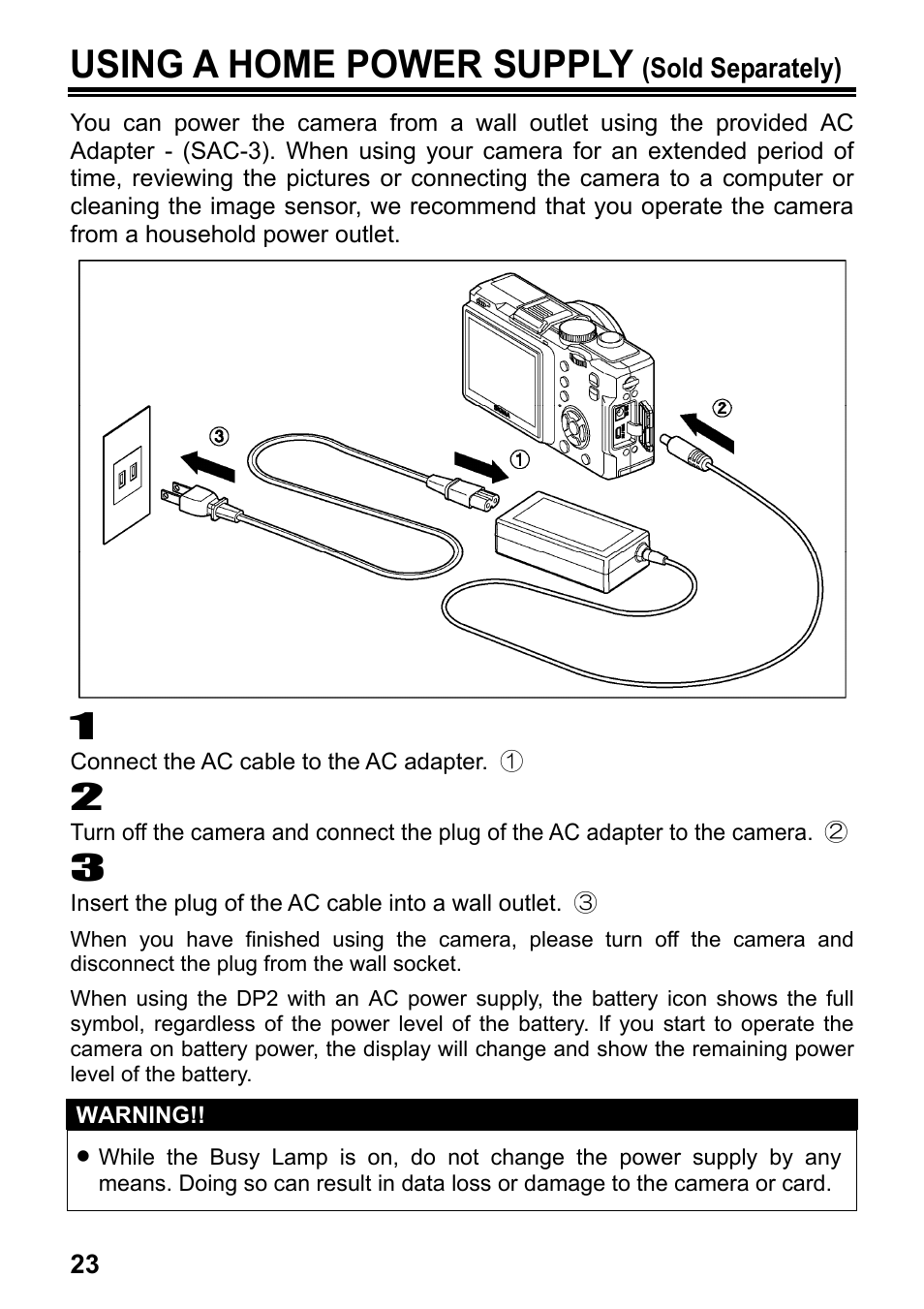 Using a home power supply | SIGMA DP2 User Manual | Page 24 / 120