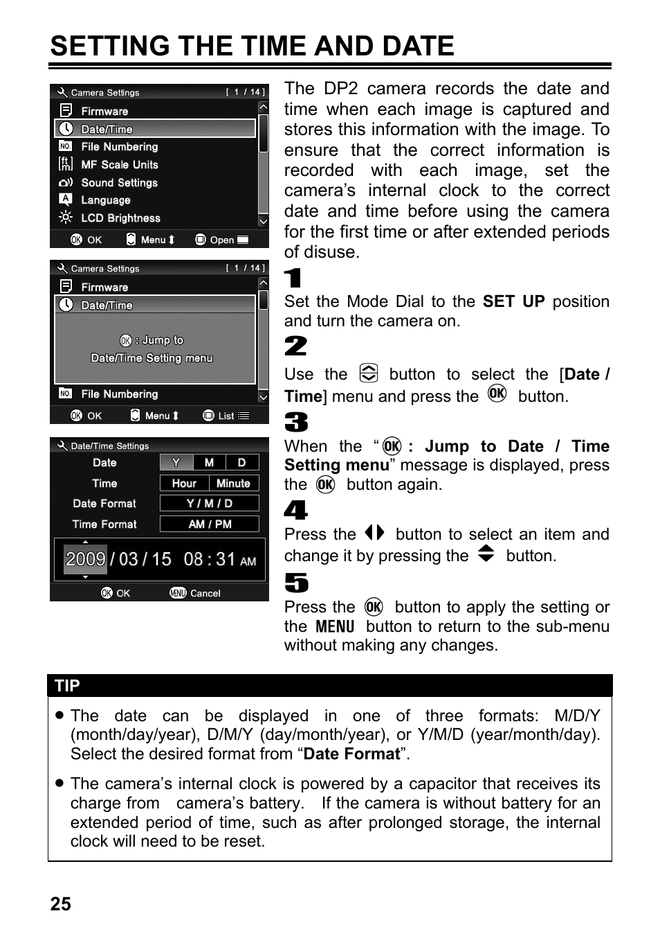 Setting the time and date | SIGMA DP2 User Manual | Page 26 / 120