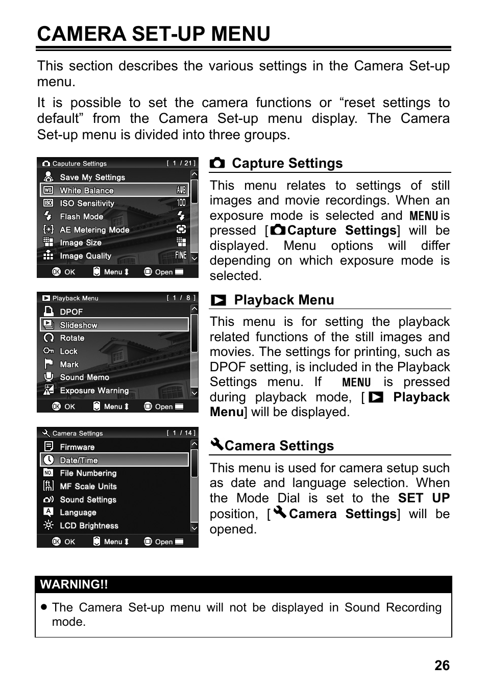 Camera set-up menu | SIGMA DP2 User Manual | Page 27 / 120