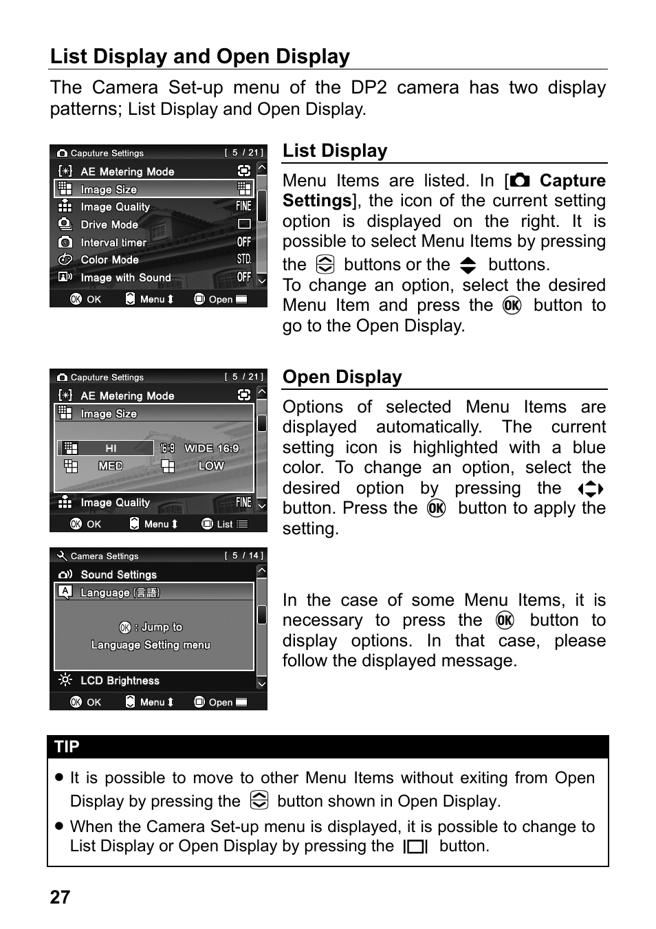 List display and open display | SIGMA DP2 User Manual | Page 28 / 120