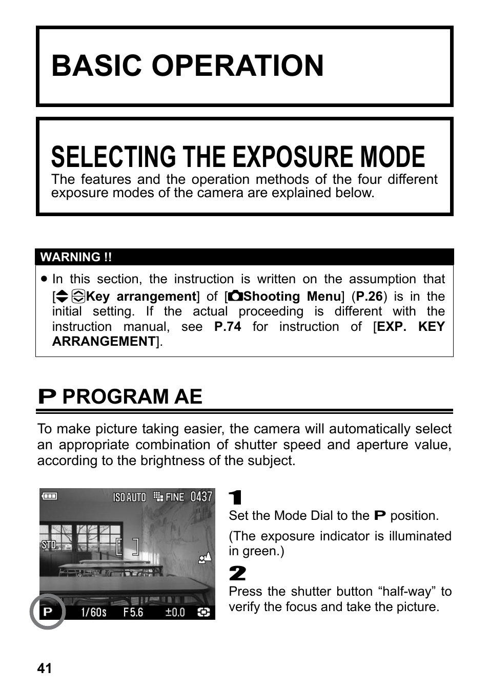 Basic operation, Selecting the exposure mode, P program ae | SIGMA DP2 User Manual | Page 42 / 120