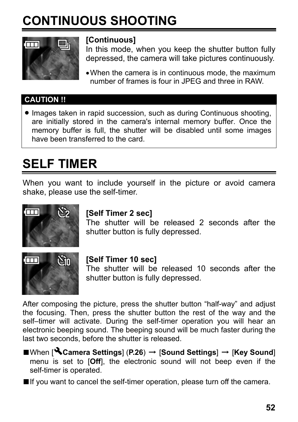 Continuous shooting, Self timer | SIGMA DP2 User Manual | Page 53 / 120