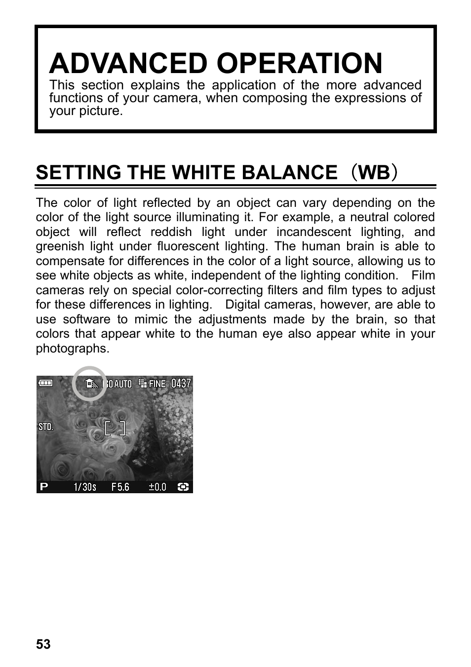Advanced operation, Setting the white balance （ wb | SIGMA DP2 User Manual | Page 54 / 120