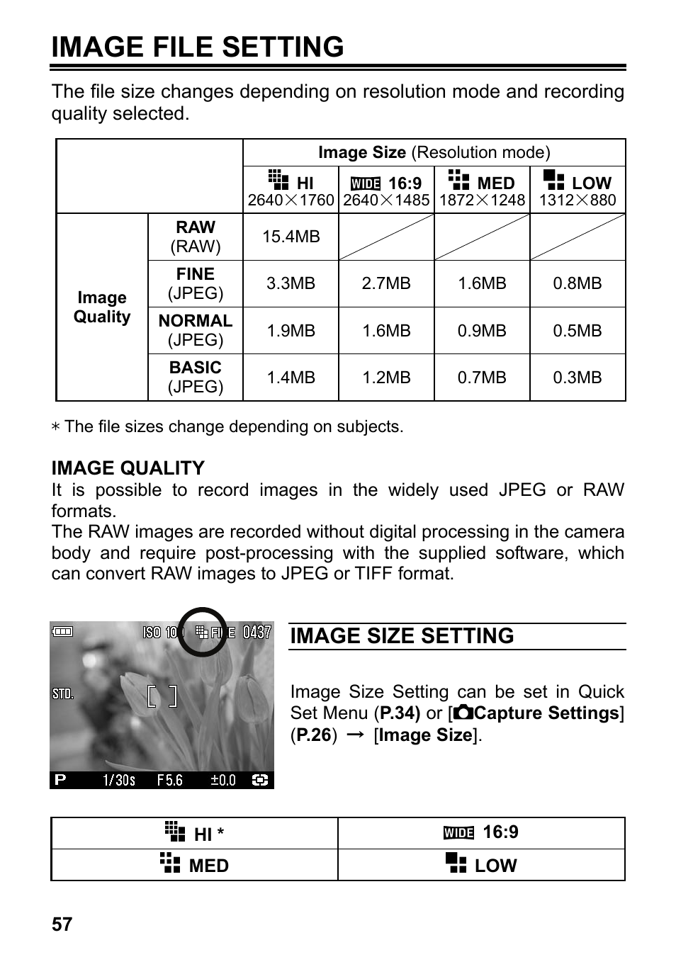 Image file setting, Image size setting | SIGMA DP2 User Manual | Page 58 / 120