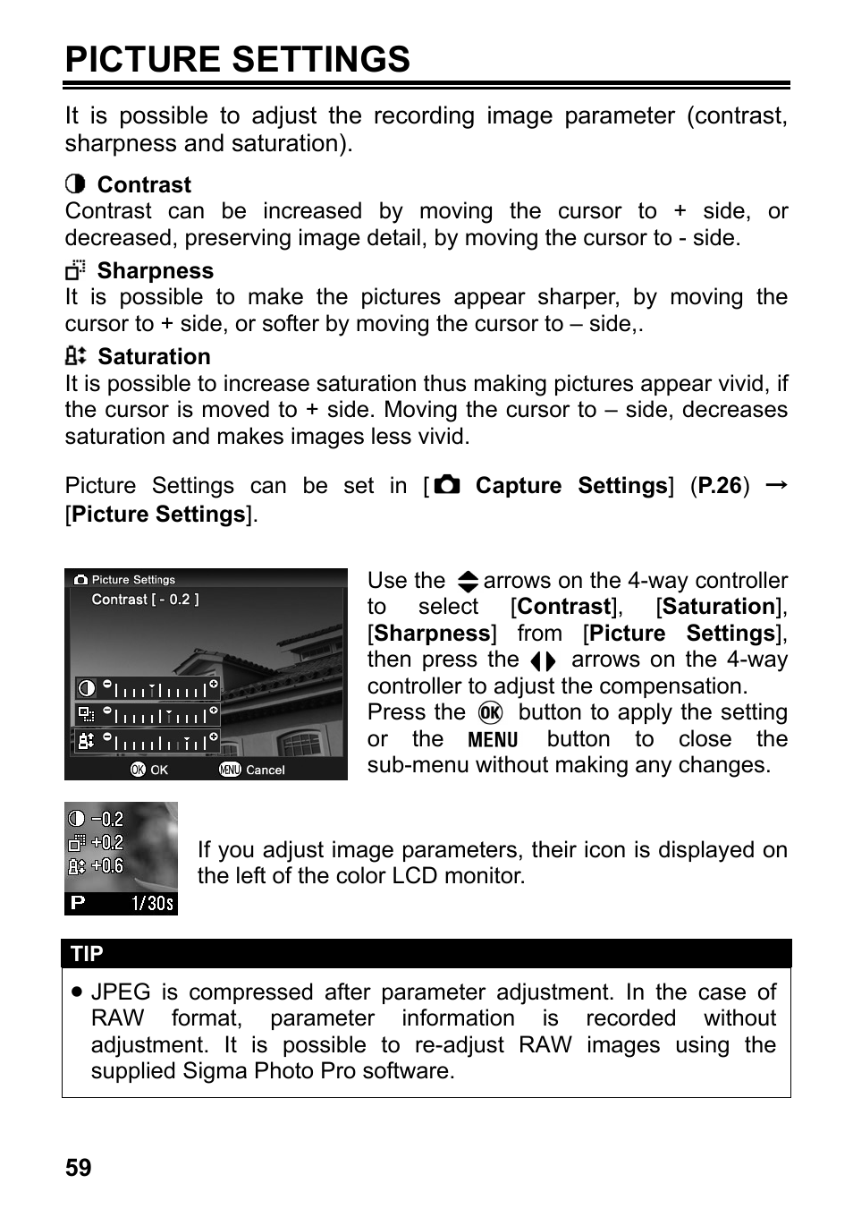 Picture settings | SIGMA DP2 User Manual | Page 60 / 120