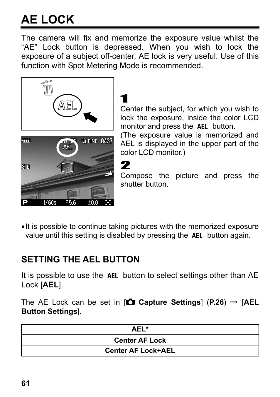 Ae lock, Setting the ael button | SIGMA DP2 User Manual | Page 62 / 120