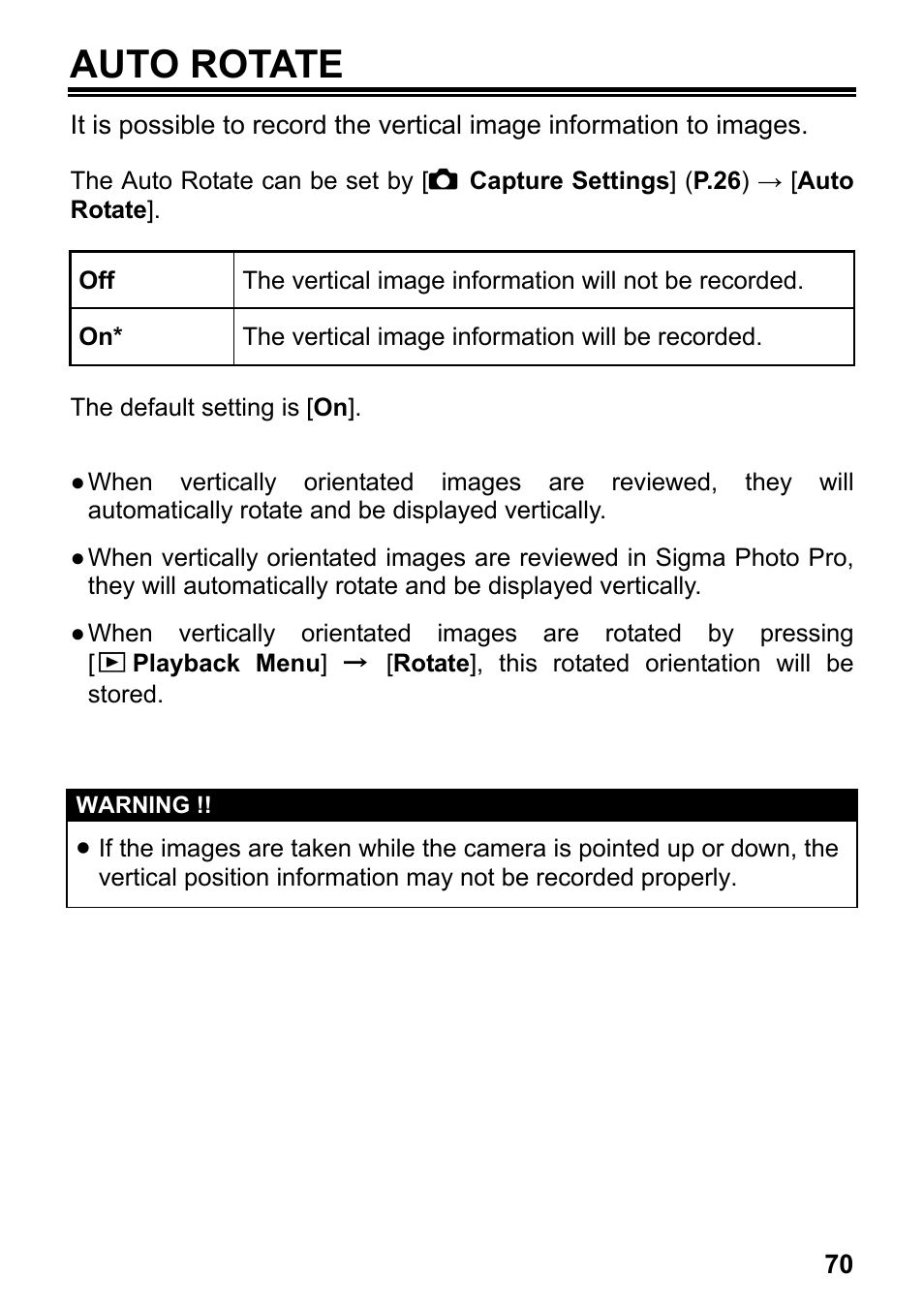 Auto rotate | SIGMA DP2 User Manual | Page 71 / 120
