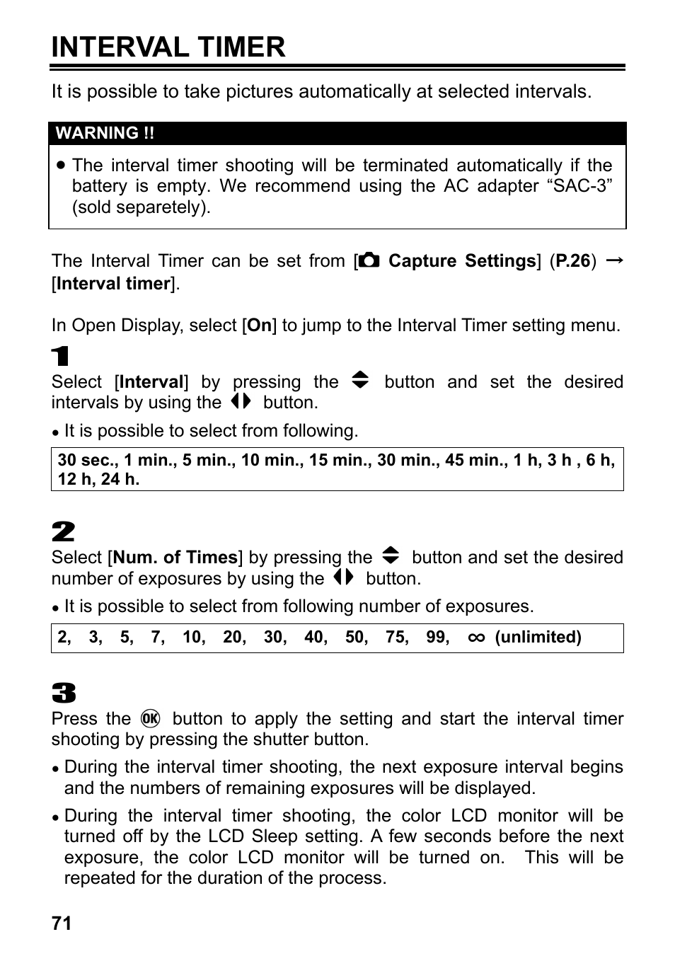 Interval timer | SIGMA DP2 User Manual | Page 72 / 120