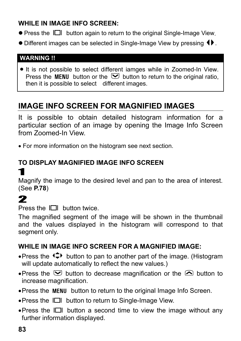 Image info screen for magnified images | SIGMA DP2 User Manual | Page 84 / 120