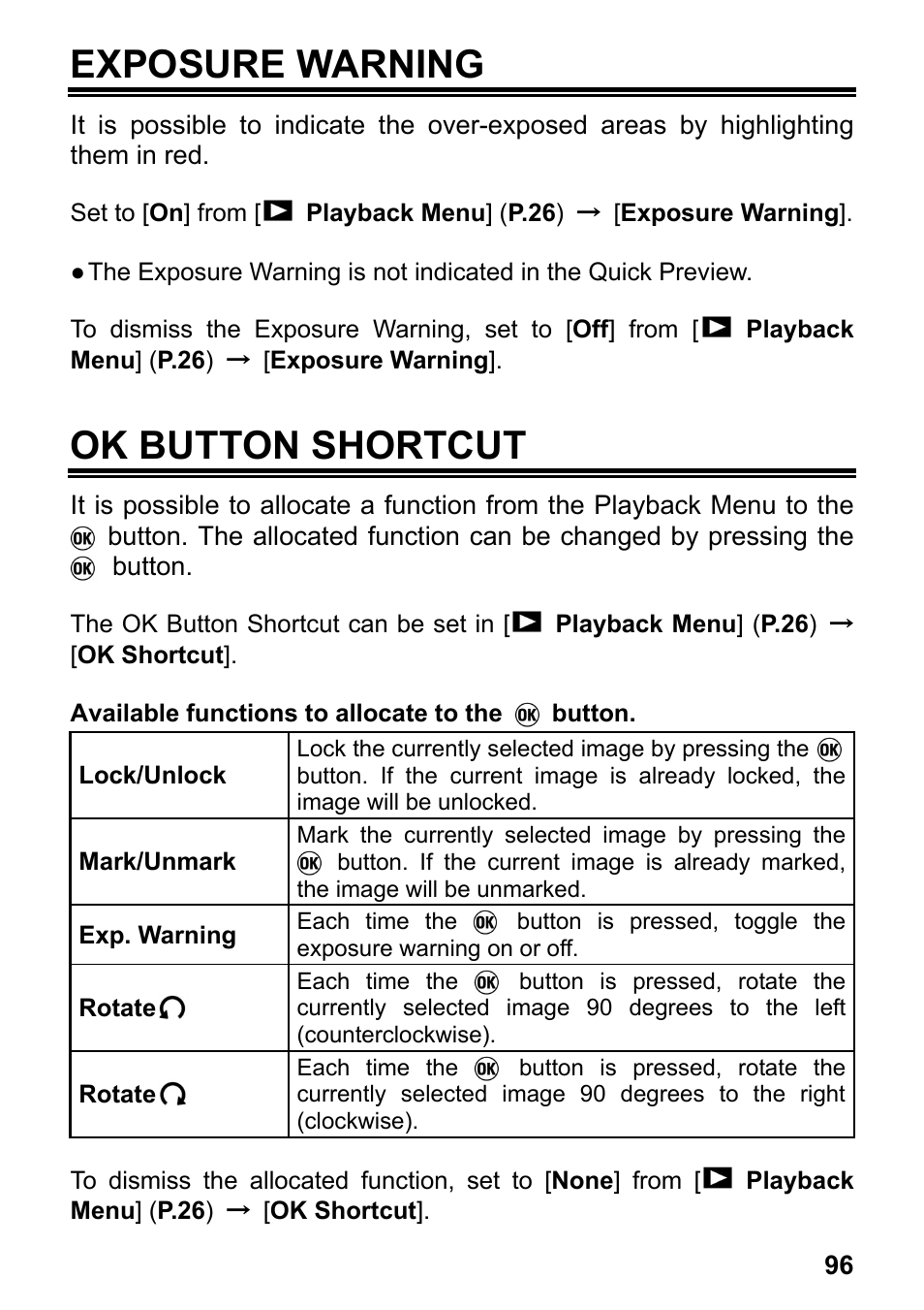 Exposure warning, Ok button shortcut | SIGMA DP2 User Manual | Page 97 / 120