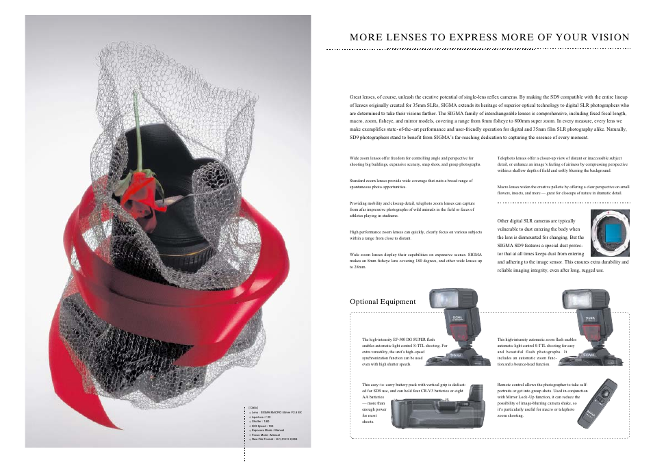 More lenses to express more of your vision, Optional equipment | SIGMA SD 9 User Manual | Page 6 / 6