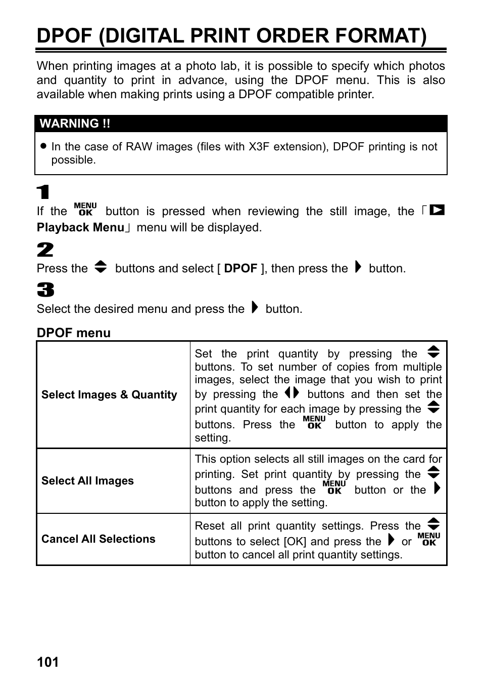 Dpof (digital print order format) | SIGMA Digital Compact Camera DP1 User Manual | Page 102 / 112