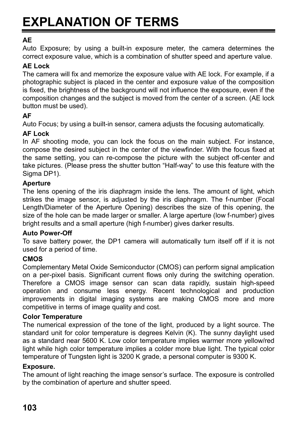Explanation of terms | SIGMA Digital Compact Camera DP1 User Manual | Page 104 / 112