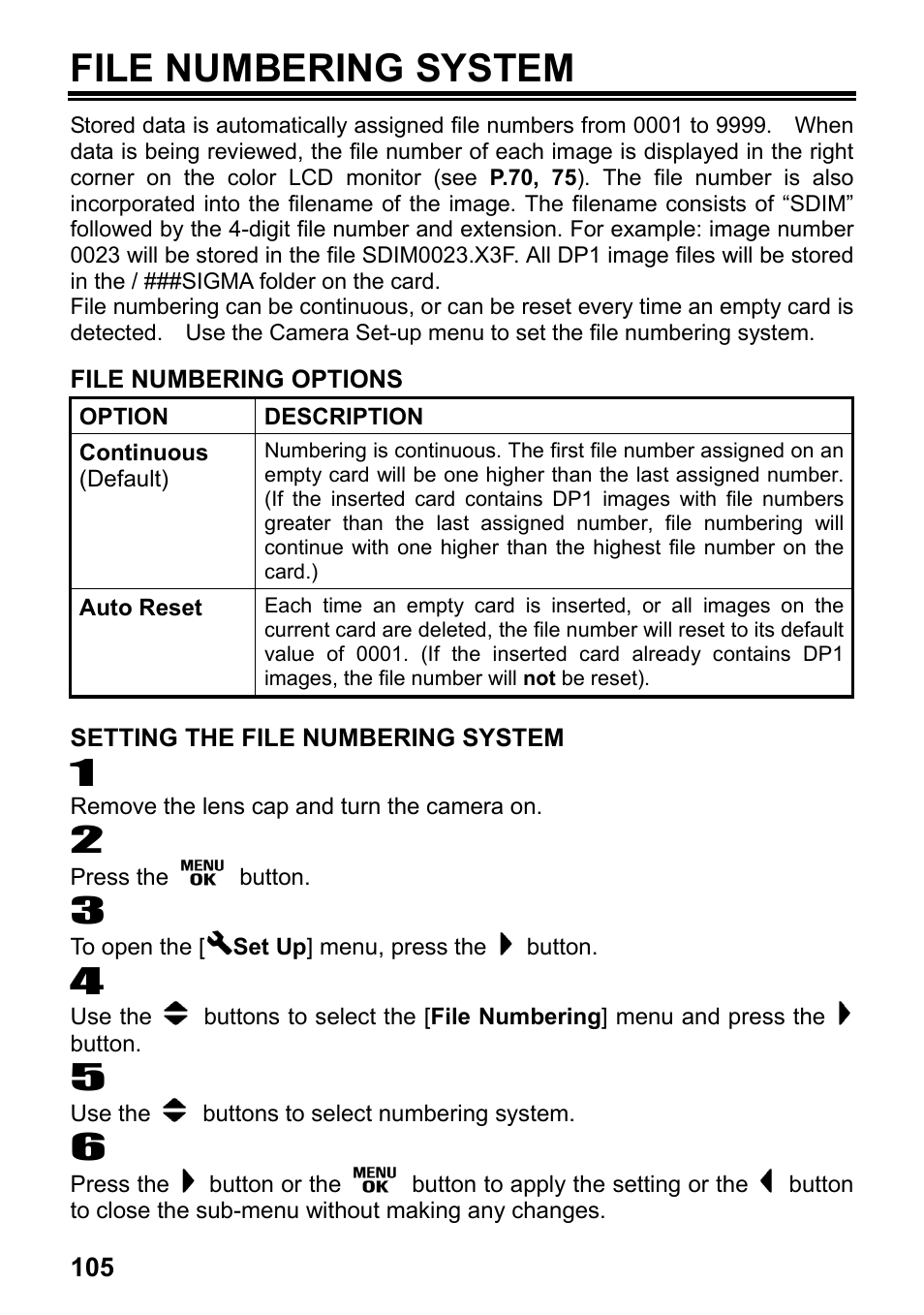 File numbering system | SIGMA Digital Compact Camera DP1 User Manual | Page 106 / 112
