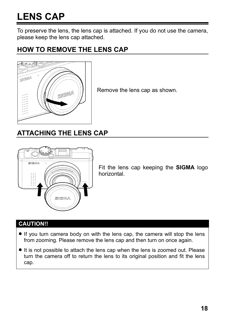 Lens cap | SIGMA Digital Compact Camera DP1 User Manual | Page 19 / 112