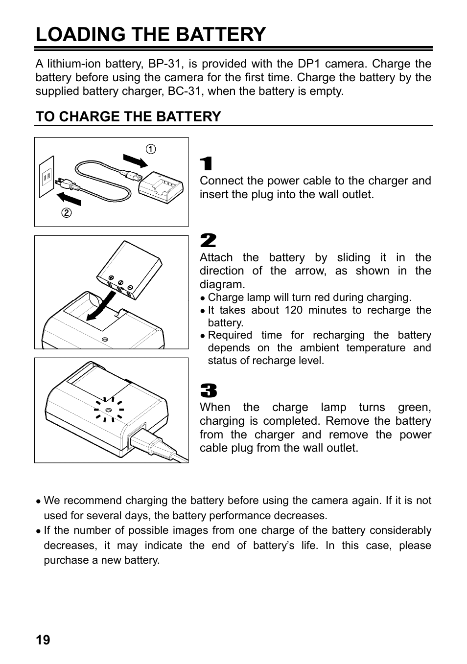 Loading the battery | SIGMA Digital Compact Camera DP1 User Manual | Page 20 / 112