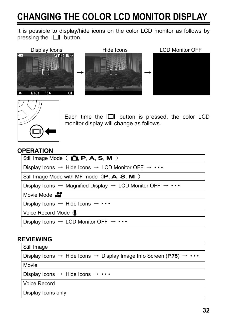 Changing the color lcd monitor display | SIGMA Digital Compact Camera DP1 User Manual | Page 33 / 112