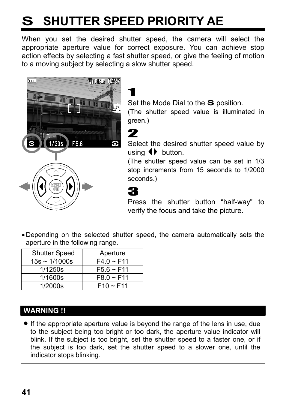 S shutter speed priority ae | SIGMA Digital Compact Camera DP1 User Manual | Page 42 / 112