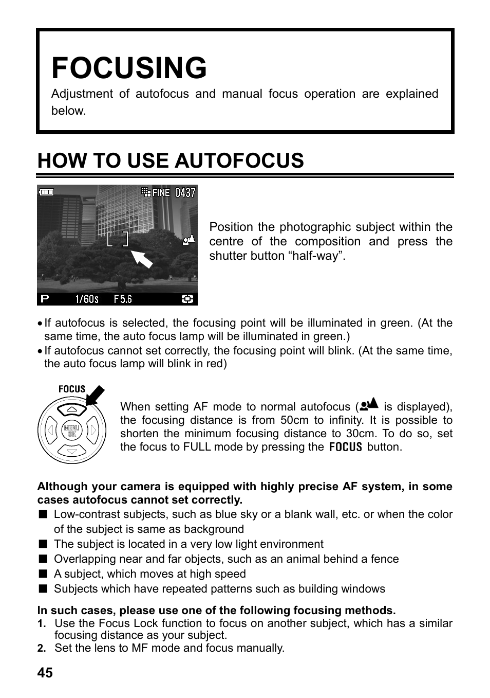 Focusing, How to use autofocus | SIGMA Digital Compact Camera DP1 User Manual | Page 46 / 112