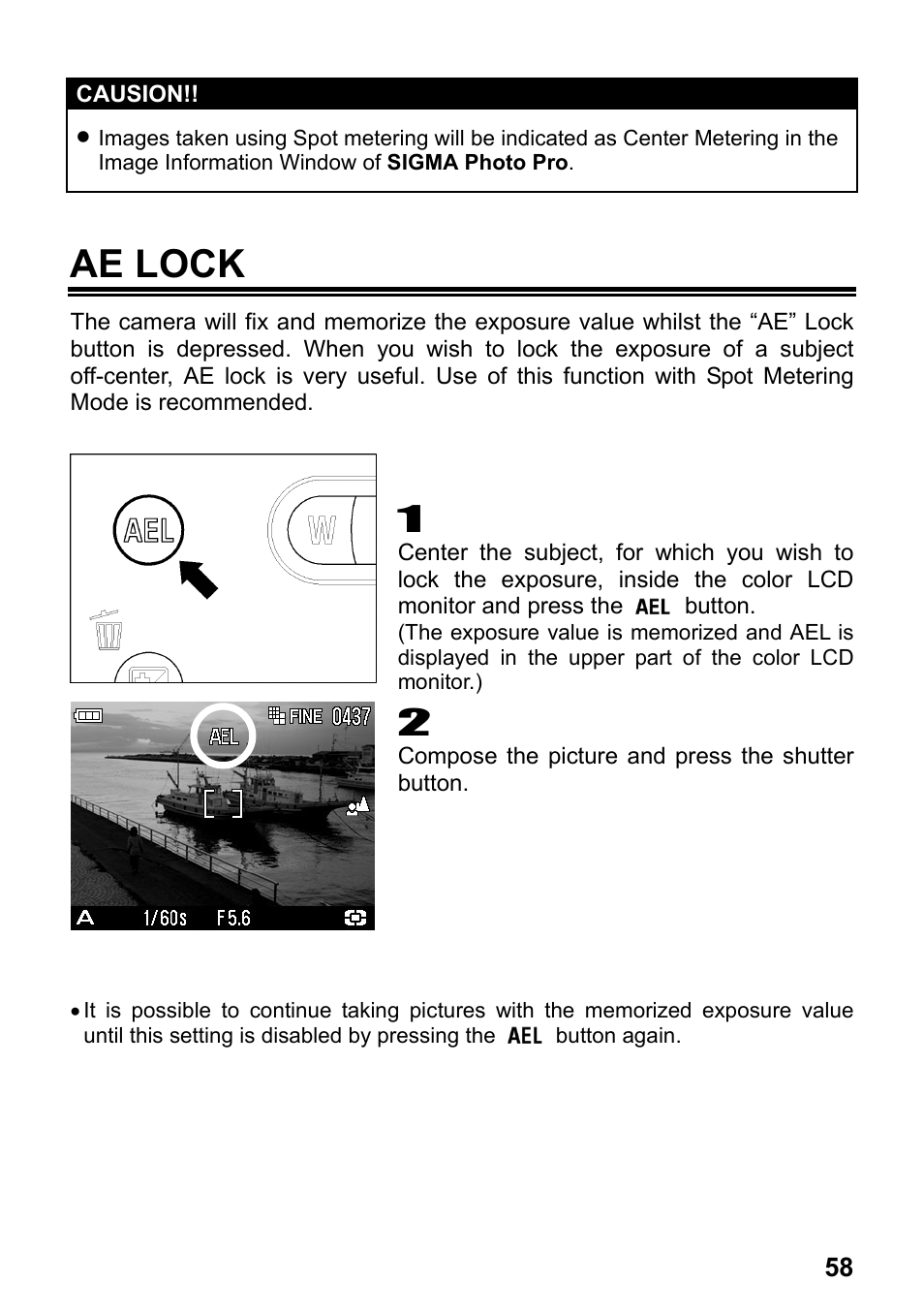 Ae lock | SIGMA Digital Compact Camera DP1 User Manual | Page 59 / 112