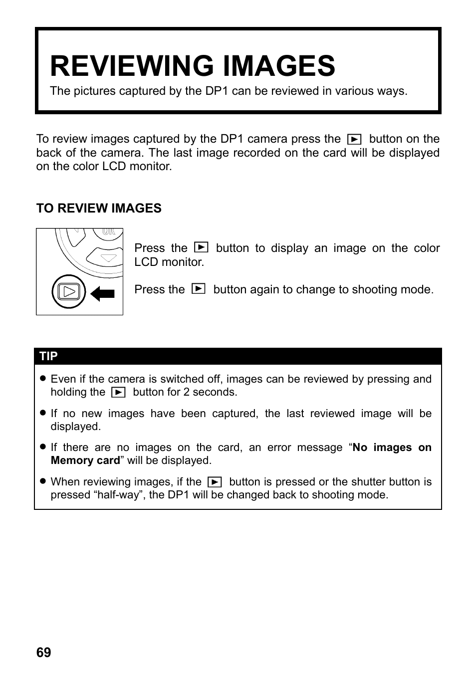 Reviewing images | SIGMA Digital Compact Camera DP1 User Manual | Page 70 / 112