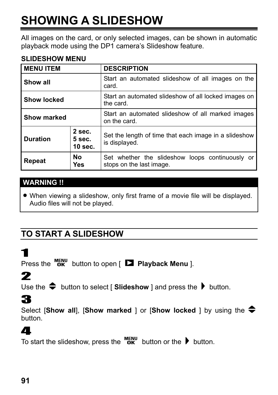 Showing a slideshow | SIGMA Digital Compact Camera DP1 User Manual | Page 92 / 112