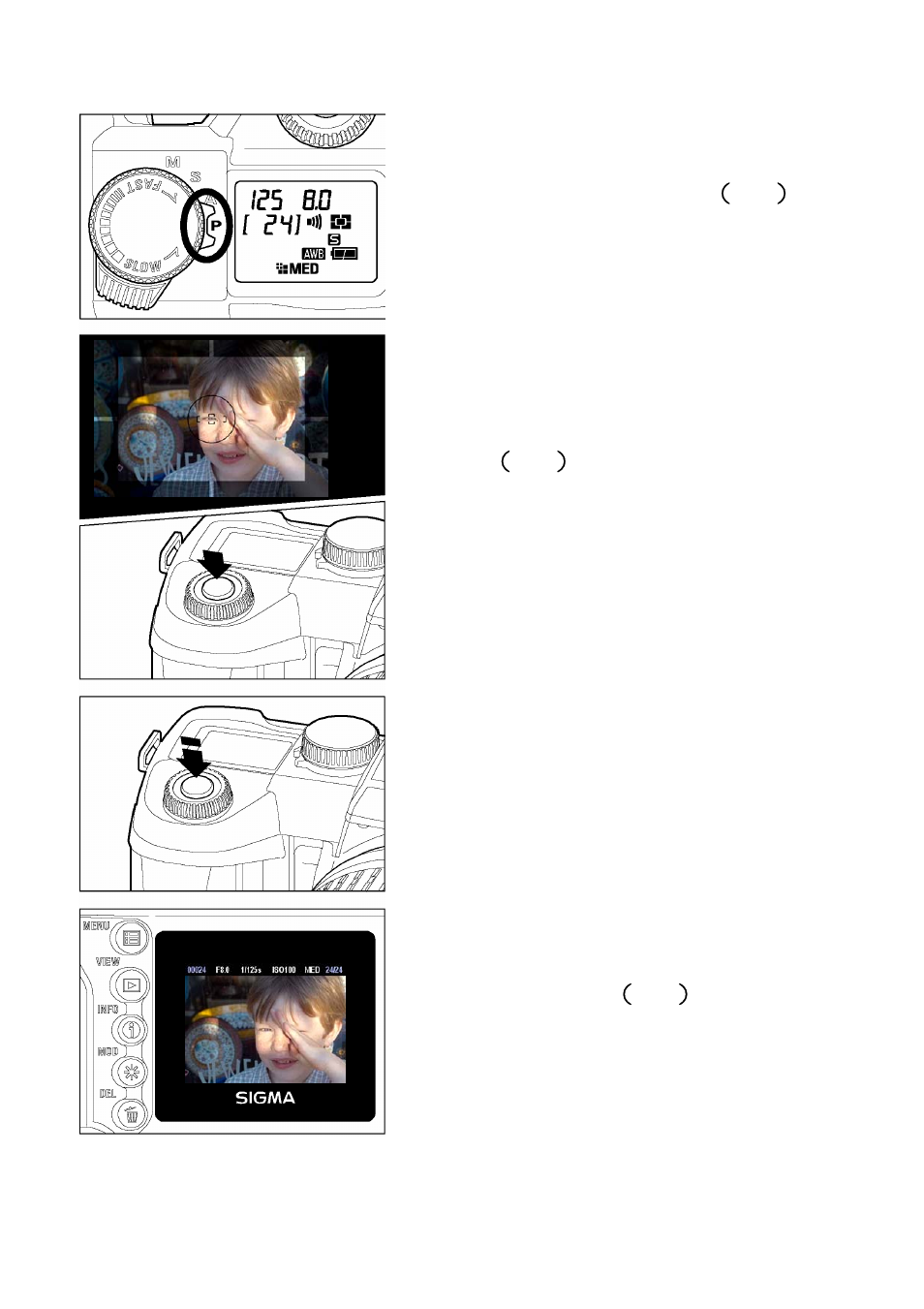 Select the exposure mode （p.37, Focus （p.43, Take a picture | Review the image.（p.63 | SIGMA SD10 User Manual | Page 17 / 116