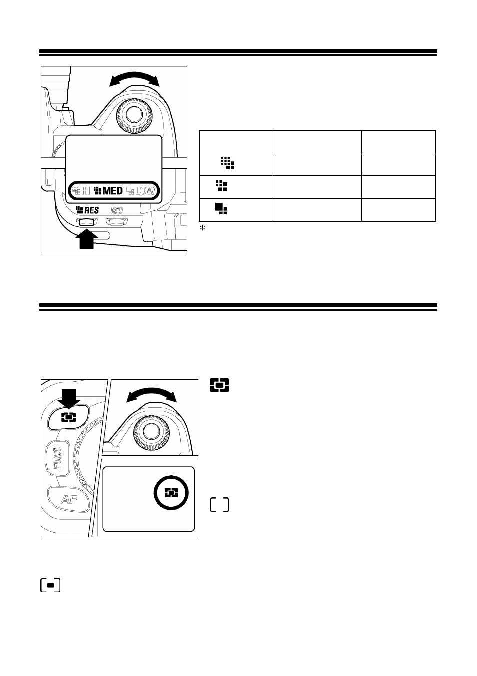 Setting the resolution, Selecting the metering mode, 8 segment metering | Average metering, Center area metering, Setting the resolution selecting the metering mode | SIGMA SD10 User Manual | Page 53 / 116