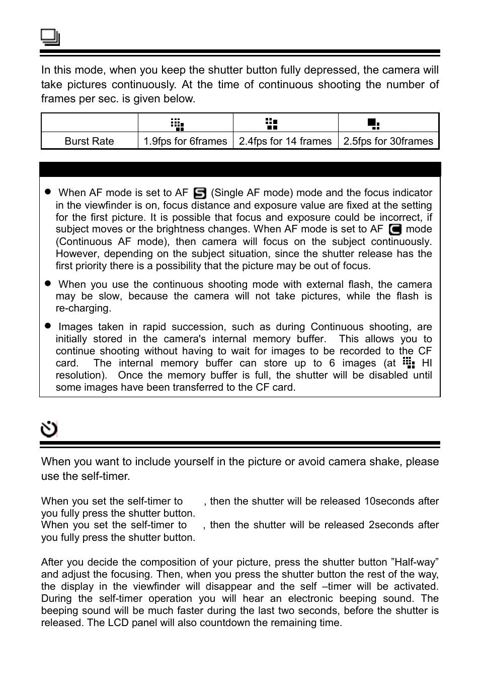 Continuous shooting, Self timer | SIGMA C21EN0291 User Manual | Page 48 / 116