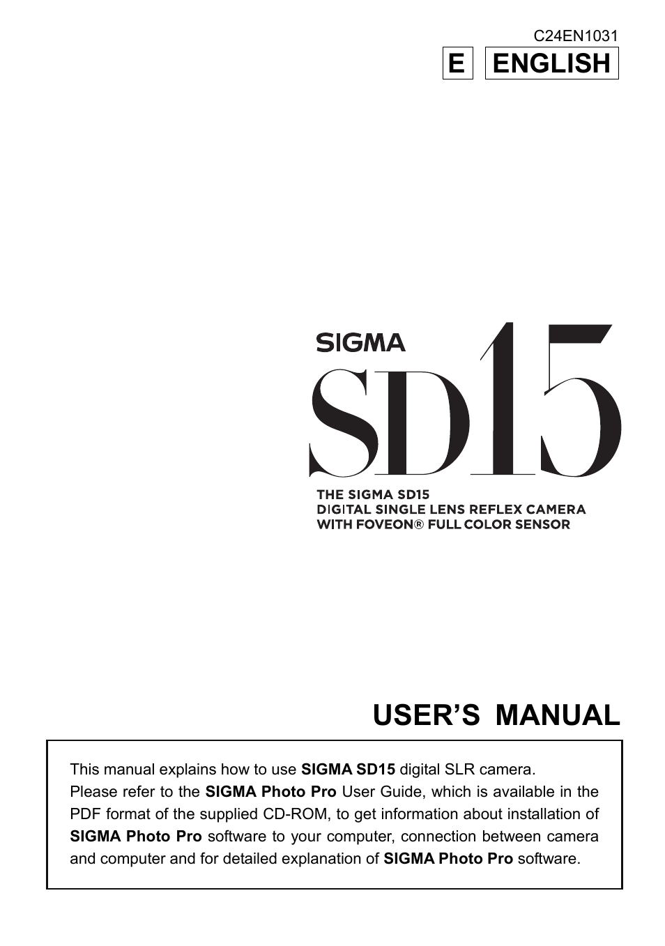 SIGMA SD15 User Manual | 124 pages