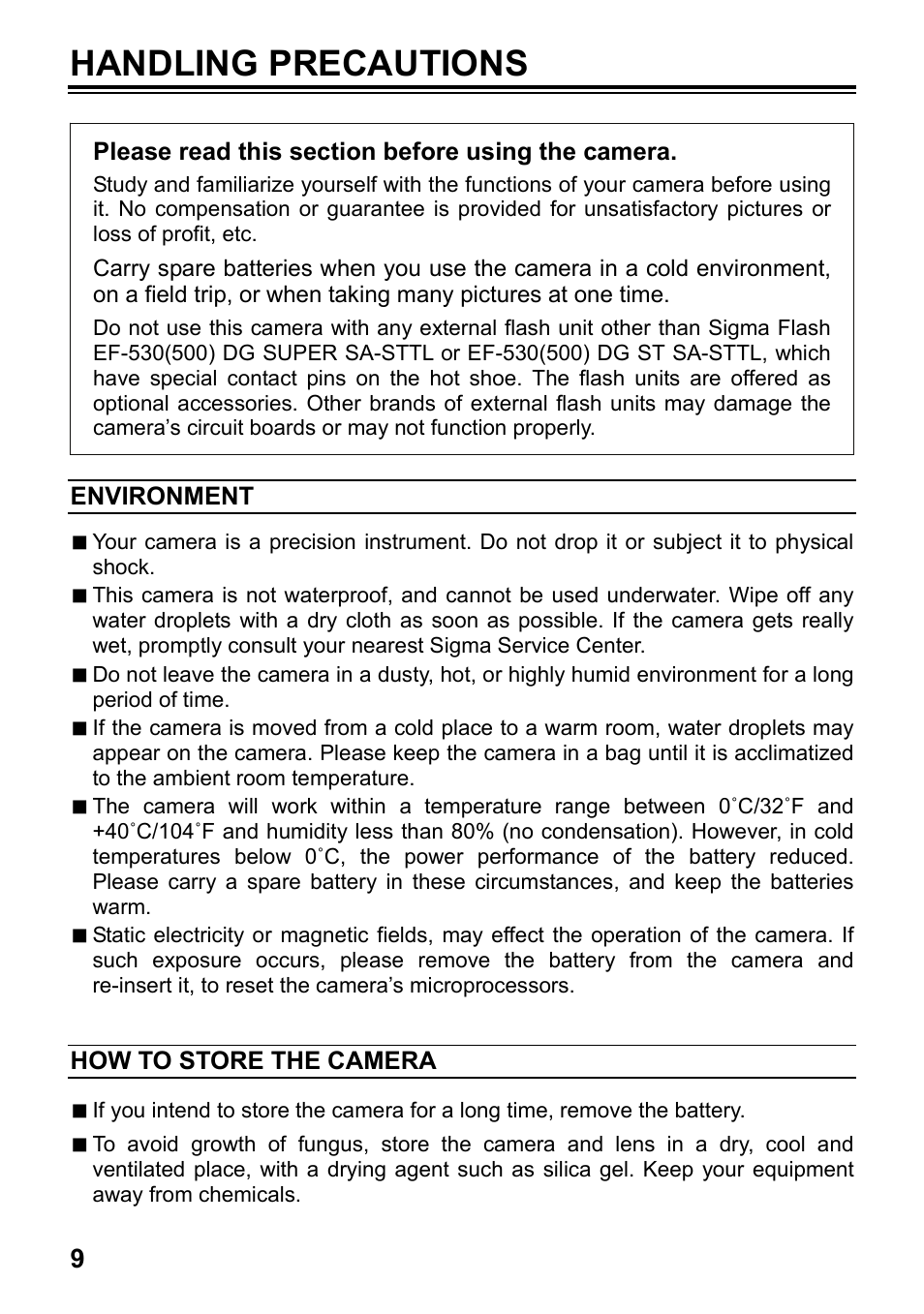 Handling precautions | SIGMA SD15 User Manual | Page 10 / 124