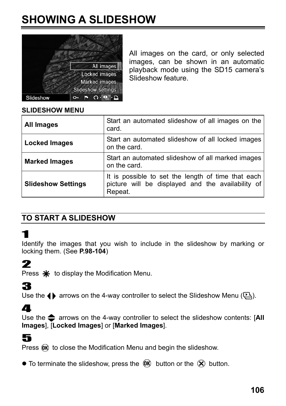 Showing a slideshow | SIGMA SD15 User Manual | Page 107 / 124