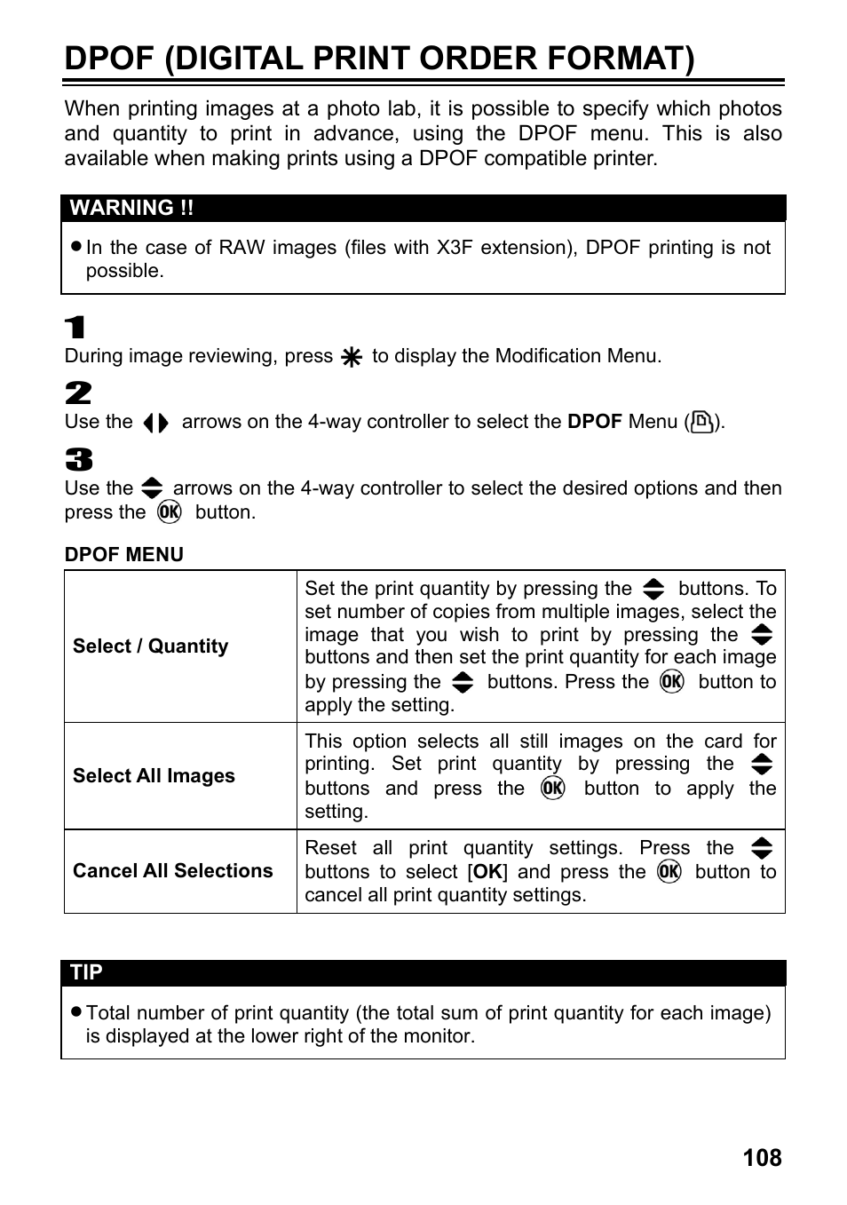 Dpof (digital print order format) | SIGMA SD15 User Manual | Page 109 / 124